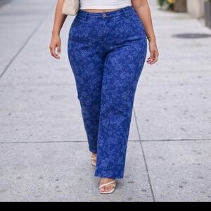 LC Lauren Conrad Blue Floral Straight Leg Jeans